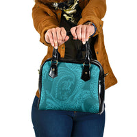 Hawaiian Turtle and Shark Shoulder Handbag Kakau Tribal with Polynesian Pattern Turquoise Color