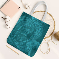Hawaiian Turtle and Shark Tote Bag Kakau Tribal with Polynesian Pattern Turquoise Color