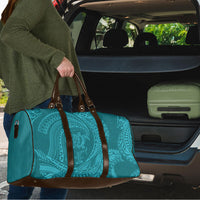 Hawaiian Turtle and Shark Travel Bag Kakau Tribal with Polynesian Pattern Turquoise Color
