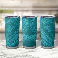 Hawaiian Turtle and Shark Tumbler Cup Kakau Tribal with Polynesian Pattern Turquoise Color