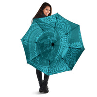 Hawaiian Turtle and Shark Umbrella Kakau Tribal with Polynesian Pattern Turquoise Color