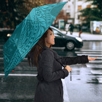 Hawaiian Turtle and Shark Umbrella Kakau Tribal with Polynesian Pattern Turquoise Color