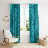 Hawaiian Turtle and Shark Window Curtain Kakau Tribal with Polynesian Pattern Turquoise Color