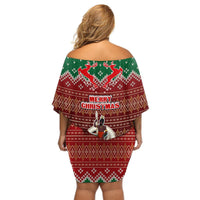 Vanuatu Christmas Off Shoulder Short Dress Pig Tusk Beautiful Merry Xmas Snowflake LT03 - Polynesian Pride
