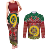 Personalised Vanuatu Christmas Couples Matching Tank Maxi Dress and Long Sleeve Button Shirts Pig Tusk Beautiful Merry Xmas Snowflake LT03 Red - Polynesian Pride