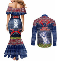 Guam Christmas Couples Matching Mermaid Dress and Long Sleeve Button Shirts Chamorro Guam Tattoos Beautiful Merry Xmas Snowflake LT03 - Polynesian Pride