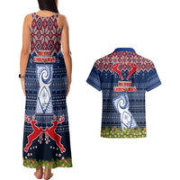 Guam Christmas Couples Matching Tank Maxi Dress and Hawaiian Shirt Chamorro Guam Tattoos Beautiful Merry Xmas Snowflake LT03 - Polynesian Pride