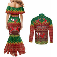 Personalised Tonga Christmas Couples Matching Mermaid Dress and Long Sleeve Button Shirts Coat of Arms and Map Beautiful Merry Xmas Snowflake LT03 - Polynesian Pride