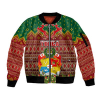 Personalised Tonga Christmas Sleeve Zip Bomber Jacket Coat of Arms and Map Beautiful Merry Xmas Snowflake LT03 Unisex Red - Polynesian Pride
