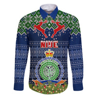 Personalised Niue Christmas Family Matching Off Shoulder Maxi Dress and Hawaiian Shirt Coat of Arms and Map Beautiful Merry Xmas Snowflake LT03 Dad's Shirt - Long Sleeve Blue - Polynesian Pride