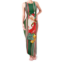 Custom Kiribati Christmas Family Matching Tank Maxi Dress and Hawaiian Shirt Santa With Gift Bag Behind Ribbons Seamless Green Maori LT03 Mom's Dress Green - Polynesian Pride