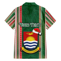Custom Kiribati Christmas Hawaiian Shirt Santa With Gift Bag Behind Ribbons Seamless Green Maori LT03 - Polynesian Pride
