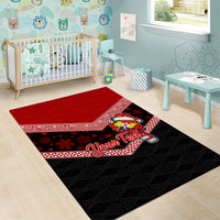 Personalised Tonga Christmas Area Rug Tongan Coat of Arms Santa With Ngatu Pattern Christmas Red Style LT03 - Polynesian Pride