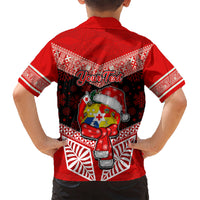 Personalised Tonga Christmas Kid Hawaiian Shirt Tongan Coat of Arms Santa With Ngatu Pattern Christmas Red Style LT03 - Polynesian Pride