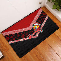 Personalised Tonga Christmas Rubber Doormat Tongan Coat of Arms Santa With Ngatu Pattern Christmas Red Style LT03 Red - Polynesian Pride
