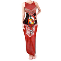 Personalised Tonga Christmas Tank Maxi Dress Tongan Coat of Arms Santa With Ngatu Pattern Christmas Red Style LT03 Women Red - Polynesian Pride