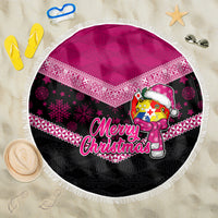 Tonga Christmas Beach Blanket Tongan Coat of Arms Santa With Ngatu Pattern Christmas Pink Style LT03 One Size 150cm Pink - Wonder Print Shop