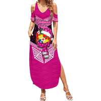 Tonga Christmas Family Matching Summer Maxi Dress and Hawaiian Shirt Tongan Coat of Arms Santa With Ngatu Pattern Christmas Pink Style LT03 Mom's Dress Pink - Polynesian Pride