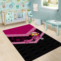Personalised Tonga Christmas Area Rug Tongan Coat of Arms Santa With Ngatu Pattern Christmas Pink Style LT03 - Polynesian Pride