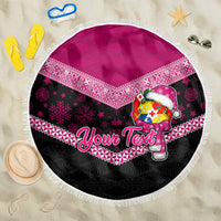 Personalised Tonga Christmas Beach Blanket Tongan Coat of Arms Santa With Ngatu Pattern Christmas Pink Style LT03 One Size 150cm Pink - Wonder Print Shop