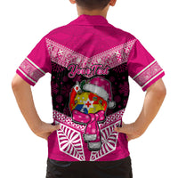 Personalised Tonga Christmas Family Matching Puletasi Dress and Hawaiian Shirt Tongan Coat of Arms Santa With Ngatu Pattern Christmas Pink Style LT03 - Polynesian Pride