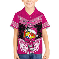 Personalised Tonga Christmas Hawaiian Shirt Tongan Coat of Arms Santa With Ngatu Pattern Christmas Pink Style LT03 - Polynesian Pride