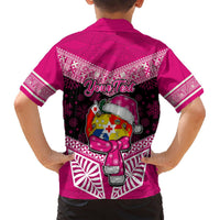 Personalised Tonga Christmas Hawaiian Shirt Tongan Coat of Arms Santa With Ngatu Pattern Christmas Pink Style LT03 - Polynesian Pride