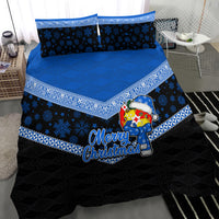 Tonga Christmas Bedding Set Tongan Coat of Arms Santa With Ngatu Pattern Christmas Blue Style LT03 - Polynesian Pride