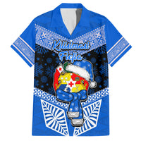 Tonga Christmas Family Matching Summer Maxi Dress and Hawaiian Shirt Tongan Coat of Arms Santa With Ngatu Pattern Christmas Blue Style LT03 Dad's Shirt - Short Sleeve Blue - Polynesian Pride