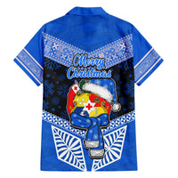 Tonga Christmas Hawaiian Shirt Tongan Coat of Arms Santa With Ngatu Pattern Christmas Blue Style LT03 - Polynesian Pride