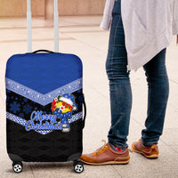 Tonga Christmas Luggage Cover Tongan Coat of Arms Santa With Ngatu Pattern Christmas Blue Style LT03 Blue - Polynesian Pride