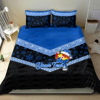 Personalised Tonga Christmas Bedding Set Tongan Coat of Arms Santa With Ngatu Pattern Christmas Blue Style LT03 - Polynesian Pride