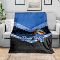 Personalised Tonga Christmas Blanket Tongan Coat of Arms Santa With Ngatu Pattern Christmas Blue Style LT03 - Polynesian Pride