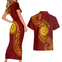 Tonga Ha'apai High School Couples Matching Short Sleeve Bodycon Dress and Hawaiian Shirt Ngatu and Maori Ethnic Tribal Pattern LT03 - Polynesian Pride