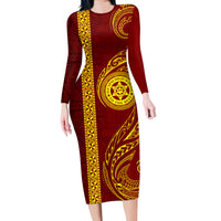 Tonga Ha'apai High School Family Matching Long Sleeve Bodycon Dress and Hawaiian Shirt Ngatu and Maori Ethnic Tribal Pattern LT03 Mom's Dress Red - Polynesian Pride