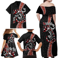 Aotearoa Toitu Te Tiriti Family Matching Off Shoulder Maxi Dress and Hawaiian Shirt Maori Taniwha Haka - Honour the Treaty LT03 - Polynesian Pride