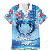 Hawaiian Dolphin Love Couple - Ocean Heart Family Matching Mermaid Dress and Hawaiian Shirt LT03 Dad's Shirt - Short Sleeve Blue - Polynesian Pride