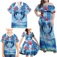 Hawaiian Dolphin Love Couple - Ocean Heart Family Matching Off Shoulder Maxi Dress and Hawaiian Shirt LT03 - Polynesian Pride