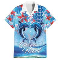 Hawaiian Dolphin Love Couple - Ocean Heart Family Matching Off Shoulder Maxi Dress and Hawaiian Shirt LT03 Dad's Shirt - Short Sleeve Blue - Polynesian Pride