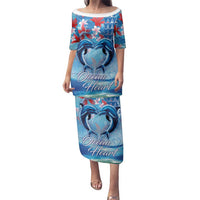 Hawaiian Dolphin Love Couple - Ocean Heart Family Matching Puletasi and Hawaiian Shirt LT03 Mom's Dress Blue - Polynesian Pride