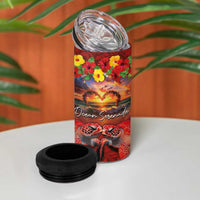 Hawaiian Turtle Love Couple 4 in 1 Can Cooler Tumbler Ocean Serenade - Honu Honi Ihu with Hibiscus and Romantic Sunset Red Color LT03 - Polynesian Pride