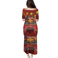 Hawaiian Turtle Love Couple Family Matching Puletasi and Hawaiian Shirt Ocean Serenade - Honu Honi Ihu with Hibiscus and Romantic Sunset Red Color LT03 - Polynesian Pride