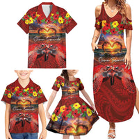Hawaiian Turtle Love Couple Family Matching Summer Maxi Dress and Hawaiian Shirt Ocean Serenade - Honu Honi Ihu with Hibiscus and Romantic Sunset Red Color LT03 - Polynesian Pride