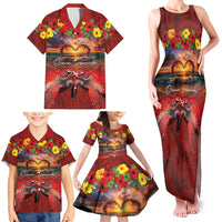 Hawaiian Turtle Love Couple Family Matching Tank Maxi Dress and Hawaiian Shirt Ocean Serenade - Honu Honi Ihu with Hibiscus and Romantic Sunset Red Color LT03 - Polynesian Pride