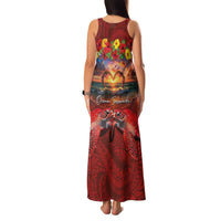 Hawaiian Turtle Love Couple Family Matching Tank Maxi Dress and Hawaiian Shirt Ocean Serenade - Honu Honi Ihu with Hibiscus and Romantic Sunset Red Color LT03 - Polynesian Pride
