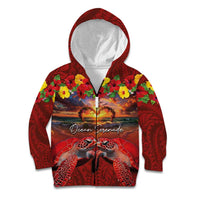 Hawaiian Turtle Love Couple Kid Hoodie Ocean Serenade - Honu Honi Ihu with Hibiscus and Romantic Sunset Red Color LT03 Zip Hoodie Red - Polynesian Pride