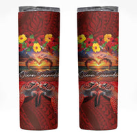 Hawaiian Turtle Love Couple Skinny Tumbler Ocean Serenade - Honu Honi Ihu with Hibiscus and Romantic Sunset Red Color LT03 Red - Polynesian Pride
