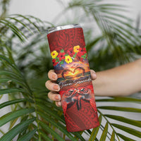 Hawaiian Turtle Love Couple Skinny Tumbler Ocean Serenade - Honu Honi Ihu with Hibiscus and Romantic Sunset Red Color LT03 - Polynesian Pride