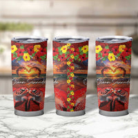 Hawaiian Turtle Love Couple Tumbler Cup Ocean Serenade - Honu Honi Ihu with Hibiscus and Romantic Sunset Red Color LT03 - Polynesian Pride