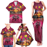 Hawaiian Turtle Love Couple Family Matching Tank Maxi Dress and Hawaiian Shirt Ocean Serenade - Honu Honi Ihu with Hibiscus and Romantic Sunset Pink Color LT03 - Polynesian Pride